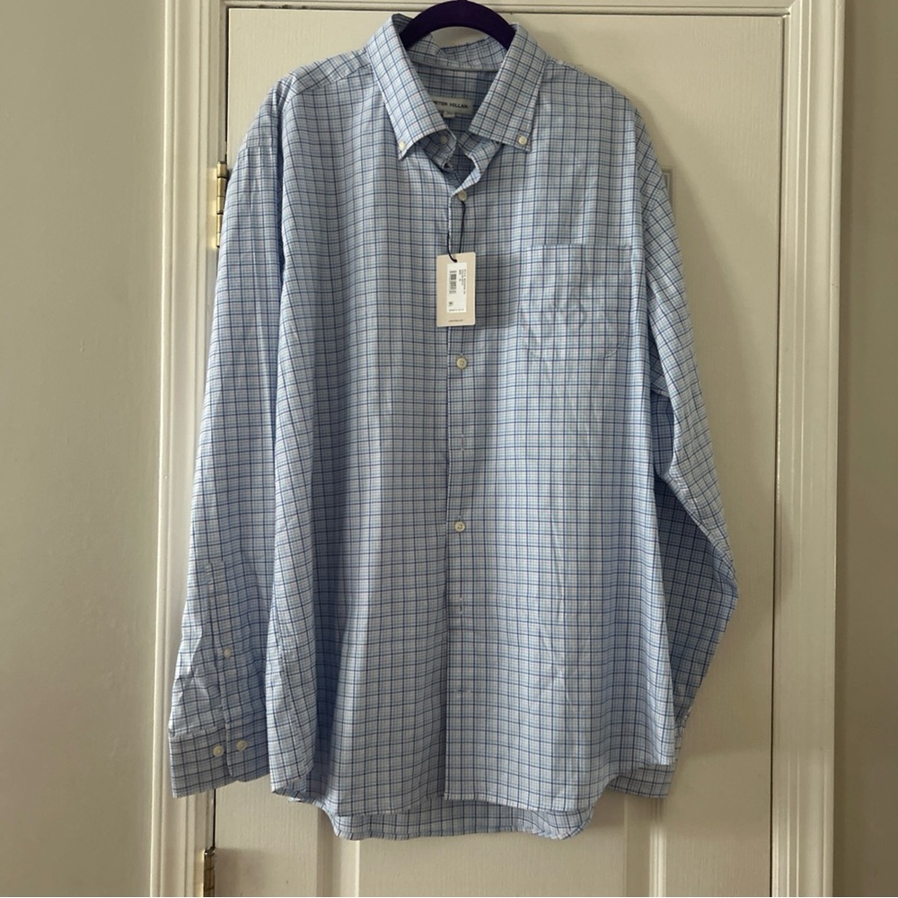 NWT Peter Millar Albert Crown Lite Cotton-Stretch Sport Shirt Plaid XL $160